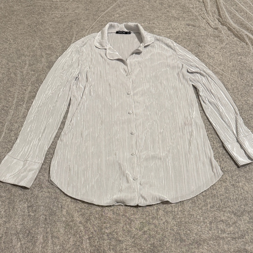 Boohoo Striped White Button-Down Shirt